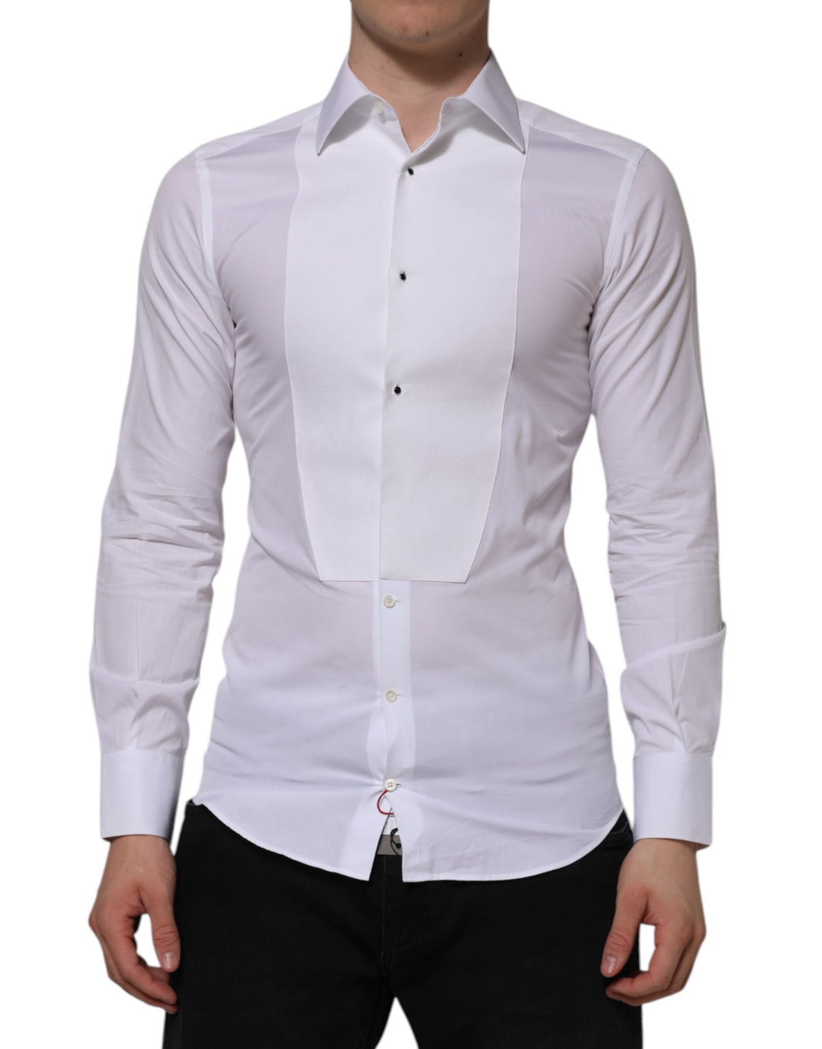 Chemise habillée blanche en popeline de coton à col montant de Dolce &amp; Gabbana, dorée.