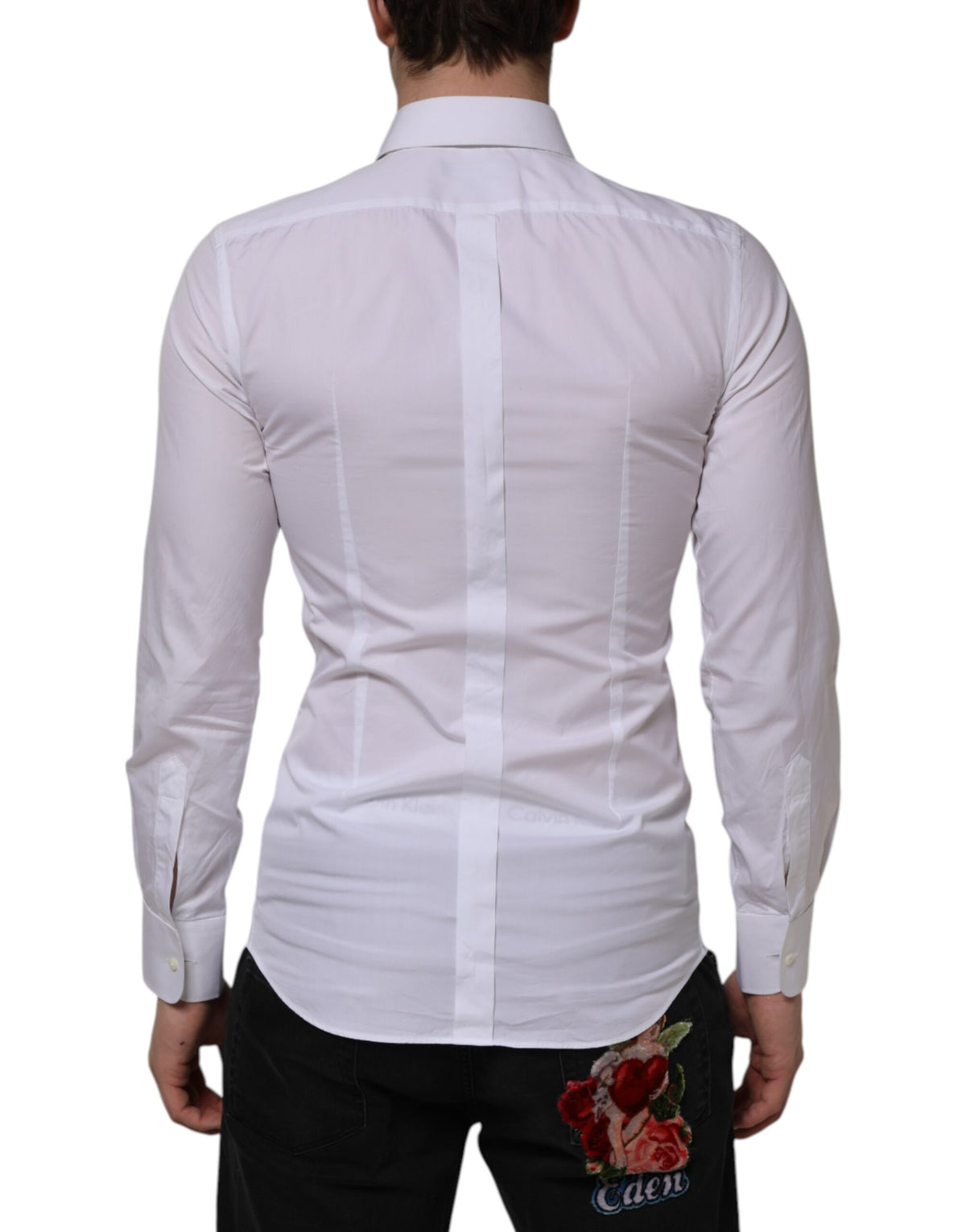 Chemise habillée blanche en popeline de coton à col montant de Dolce &amp; Gabbana, dorée.