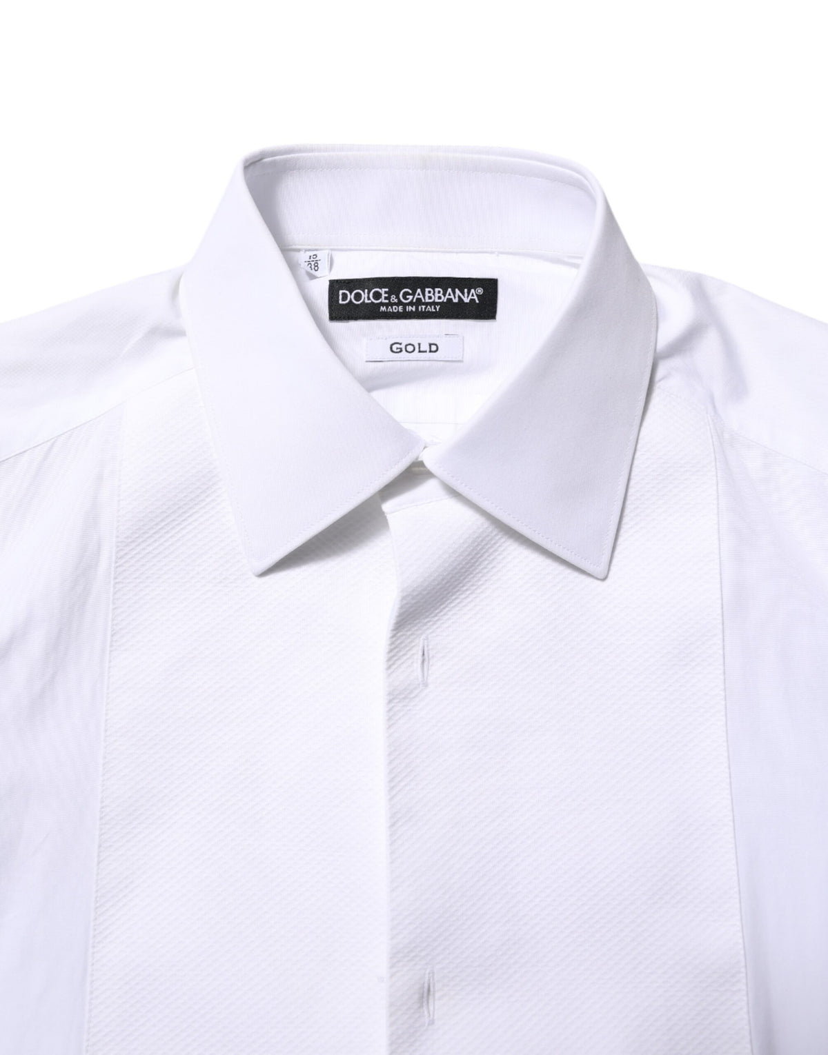 Chemise habillée blanche en popeline de coton à col montant de Dolce &amp; Gabbana, dorée.