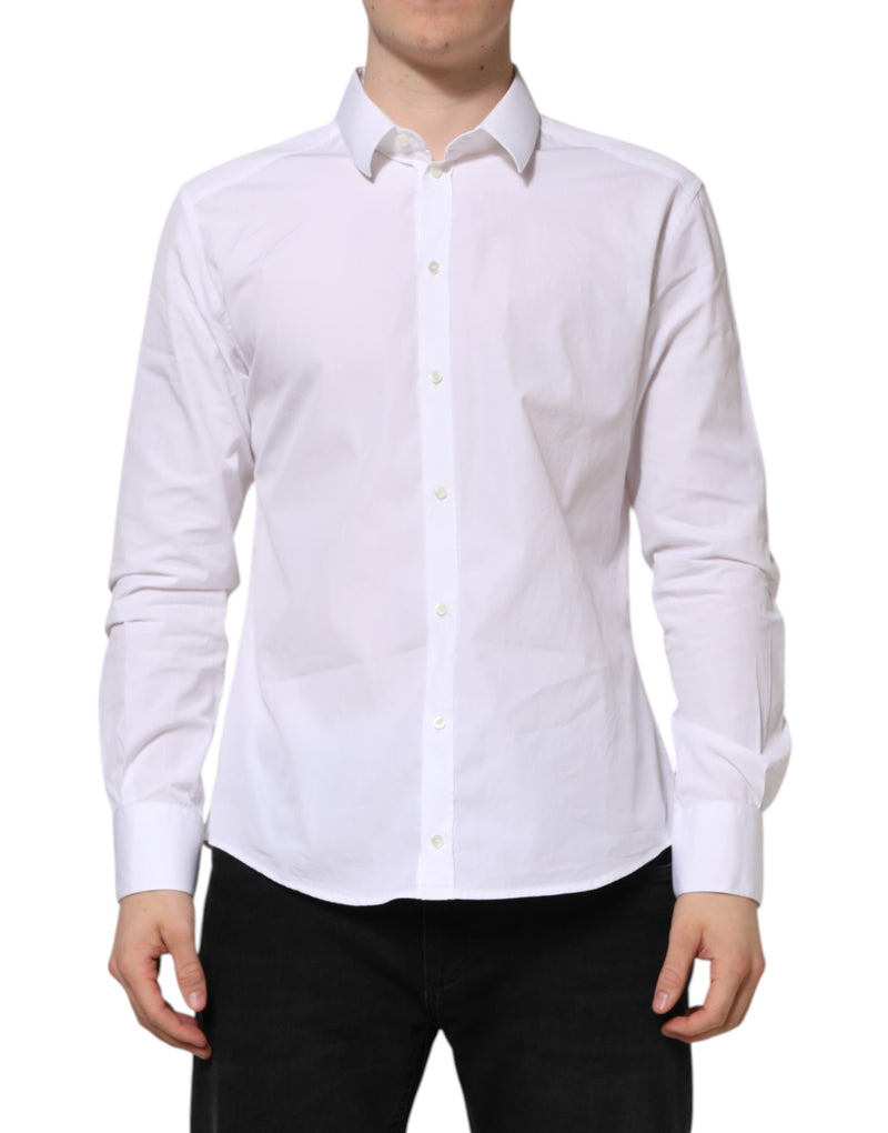 Dolce &amp; Gabbana wit katoenen overhemd met lange mouwen, goudkleurig, formeel.