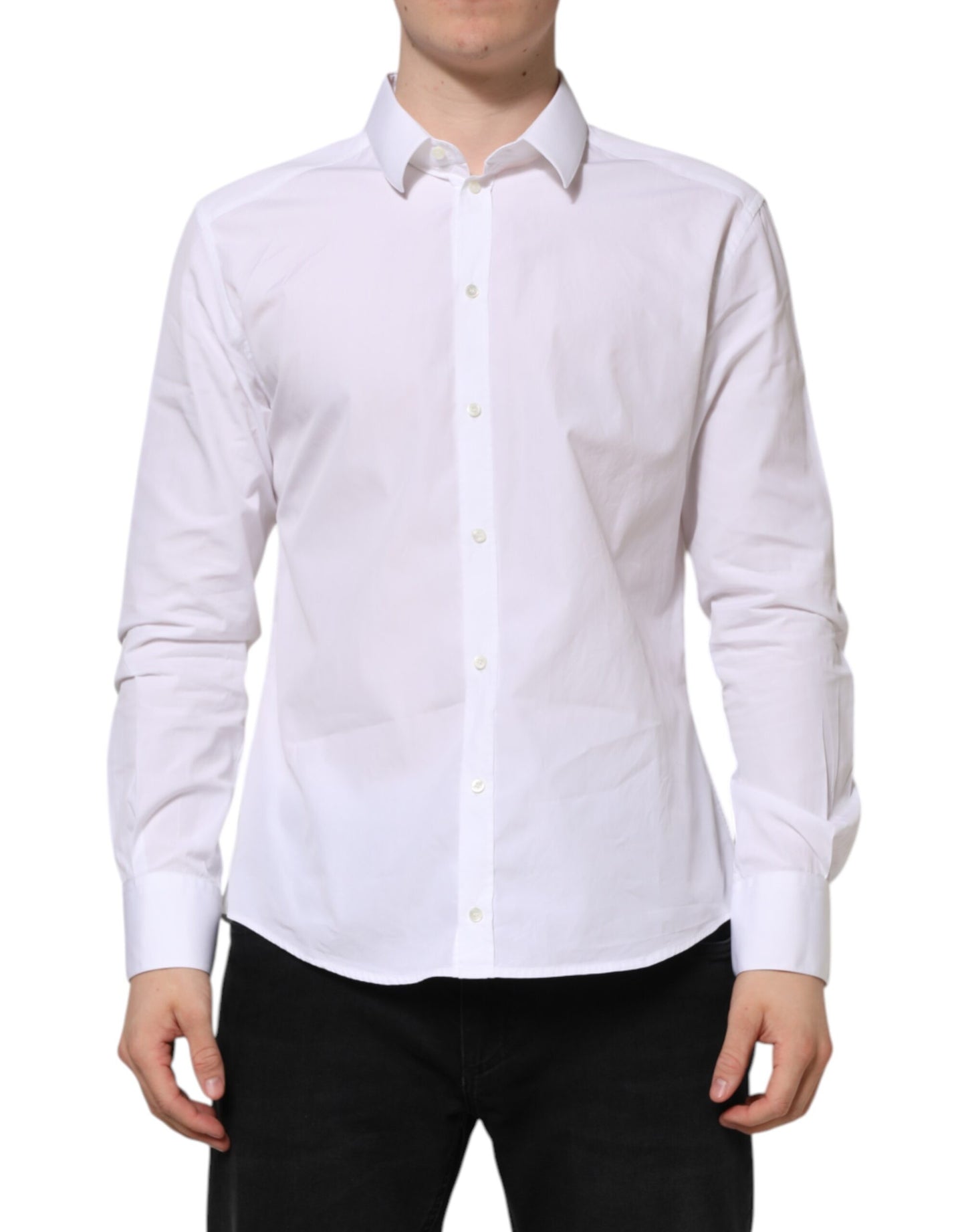 Chemise habillée à manches longues en coton blanc, dorée, de Dolce &amp; Gabbana.