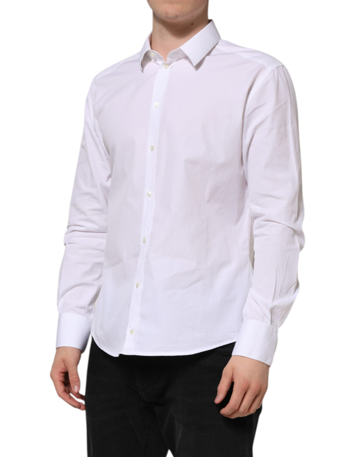 Chemise habillée à manches longues en coton blanc, dorée, de Dolce &amp; Gabbana.