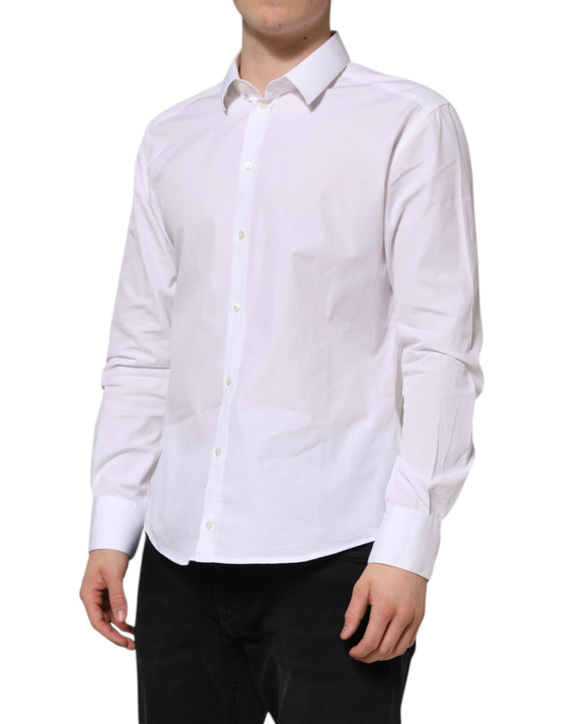 Dolce &amp; Gabbana wit katoenen overhemd met lange mouwen, goudkleurig, formeel.