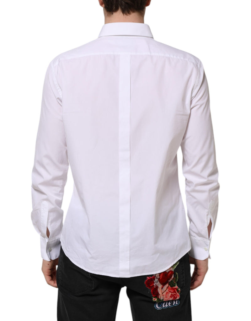 Dolce &amp; Gabbana wit katoenen overhemd met lange mouwen, goudkleurig, formeel.