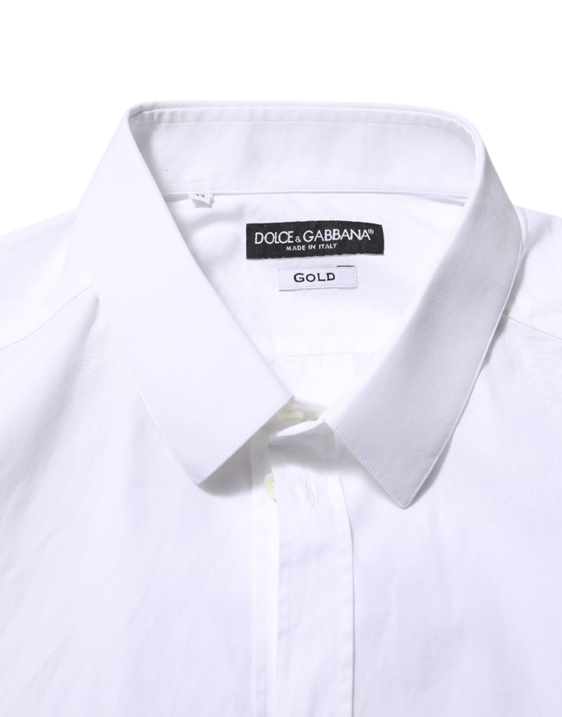 Dolce &amp; Gabbana wit katoenen overhemd met lange mouwen, goudkleurig, formeel.