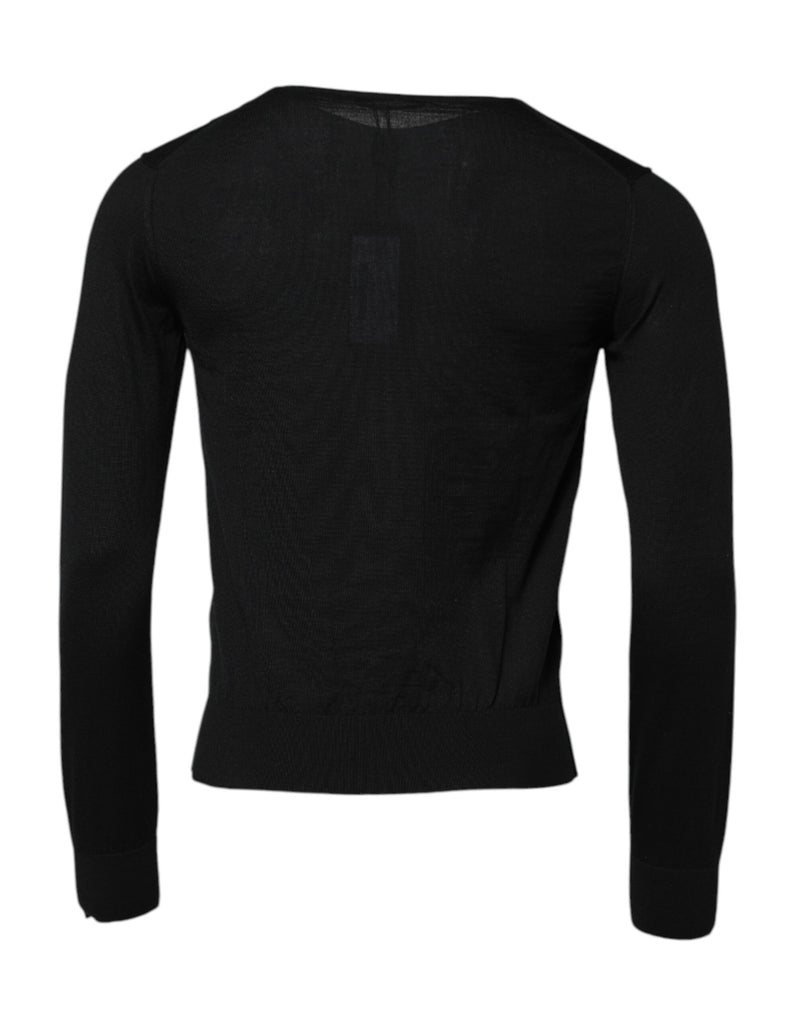 Dolce &amp; Gabbana zwart kashmir crewneck t-shirt met lange mouwen