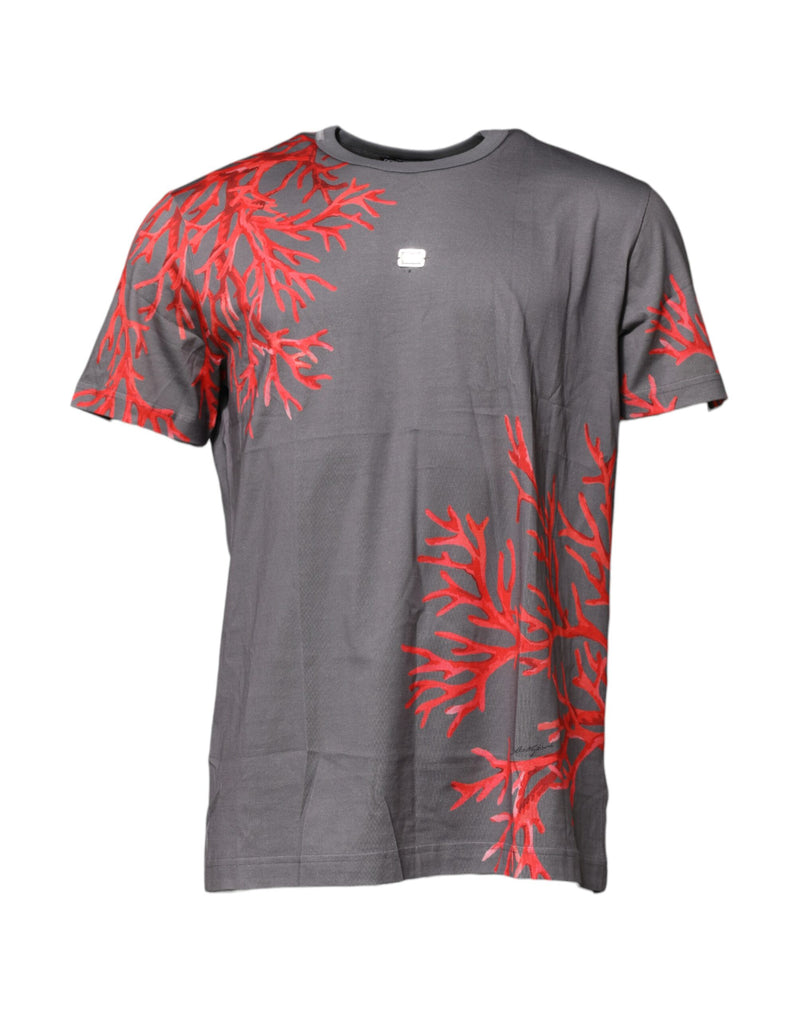 Dolce &amp; Gabbana grijs katoenen T-shirt met koraalprint en logo-plaatje