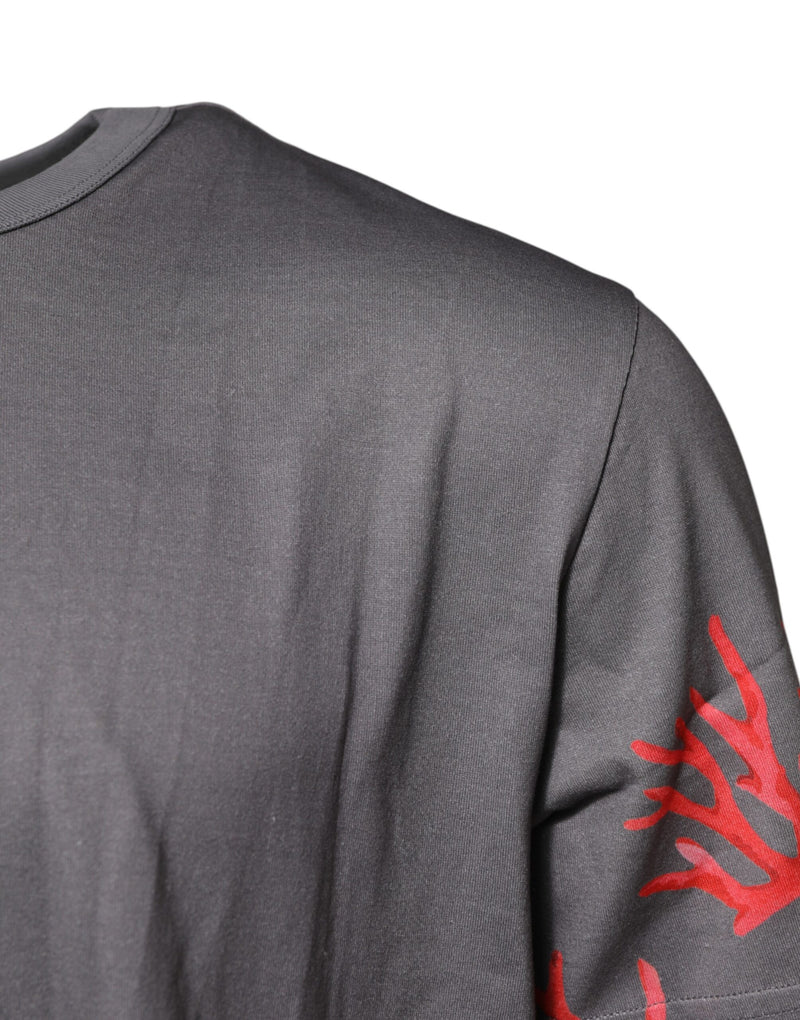 Dolce &amp; Gabbana grijs katoenen T-shirt met koraalprint en logo-plaatje