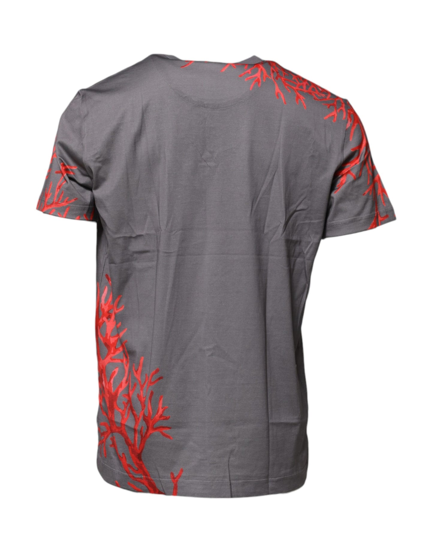Dolce & Gabbana Gray Cotton Coral Print Logo Plaque T-shirt