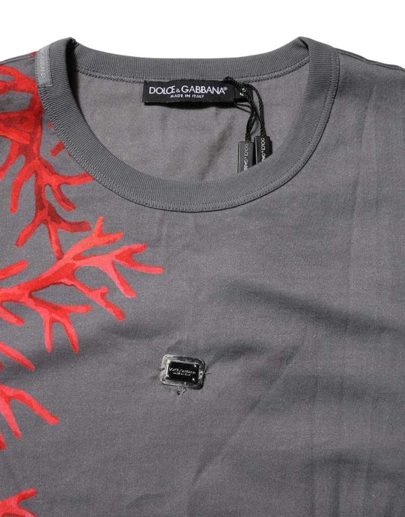 Dolce &amp; Gabbana grijs katoenen T-shirt met koraalprint en logo-plaatje