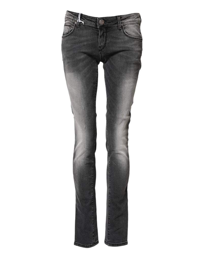Acht Dark Gray Cotton Slim Fit Low Waist Denim Jeans