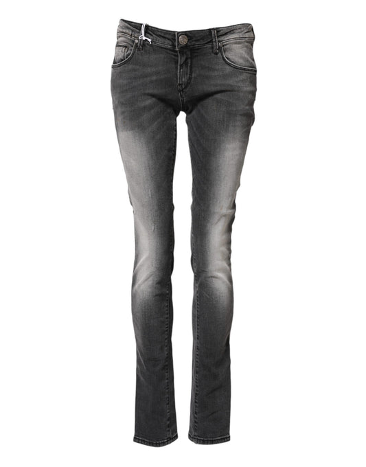 Jeans en jean slim à taille basse en coton gris foncé Acht