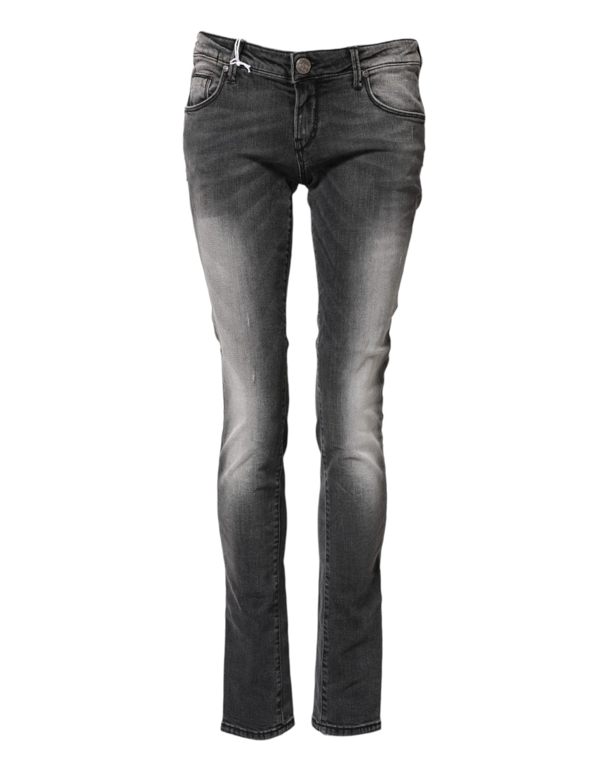 Acht Dark Gray Cotton Slim Fit Low Waist Denim Jeans