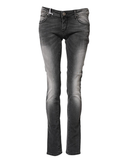 Acht Dark Gray Cotton Slim Fit Denim Low Waist Jeans
