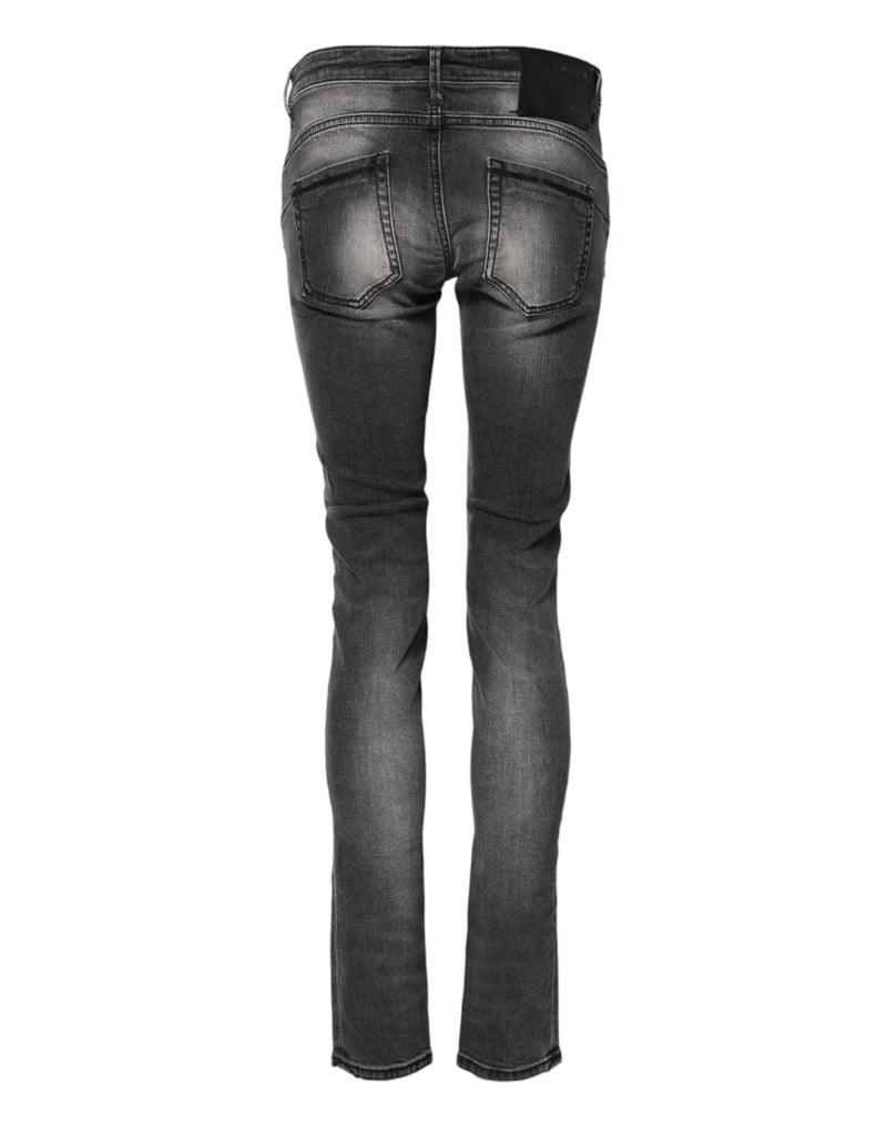 Acht Dark Gray Cotton Slim Fit Low Waist Denim Jeans
