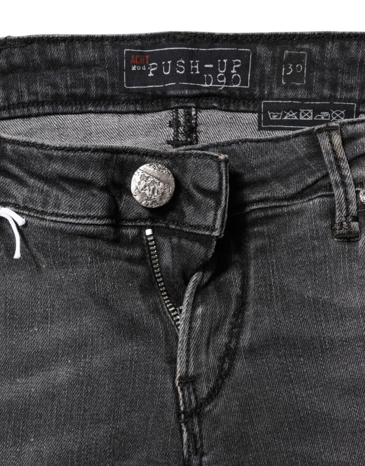 Acht Dark Gray Cotton Slim Fit Low Waist Denim Jeans