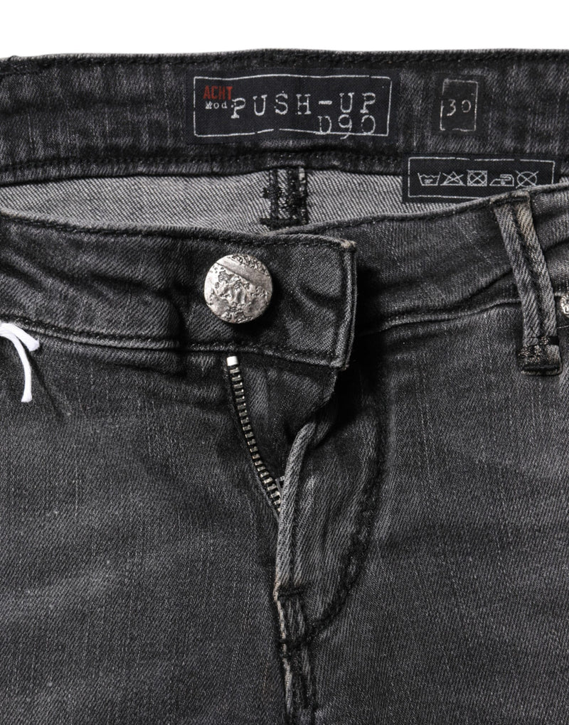 Acht Dark Gray Cotton Slim Fit Low Waist Denim Jeans