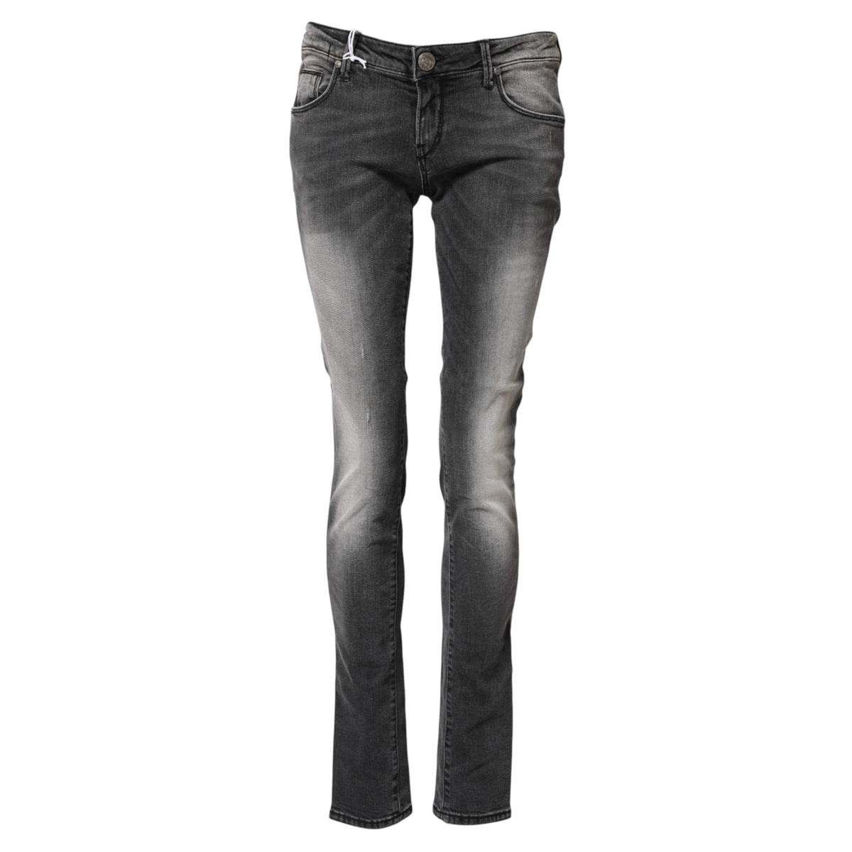 Acht Dark Gray Cotton Slim Fit Low Waist Denim Jeans
