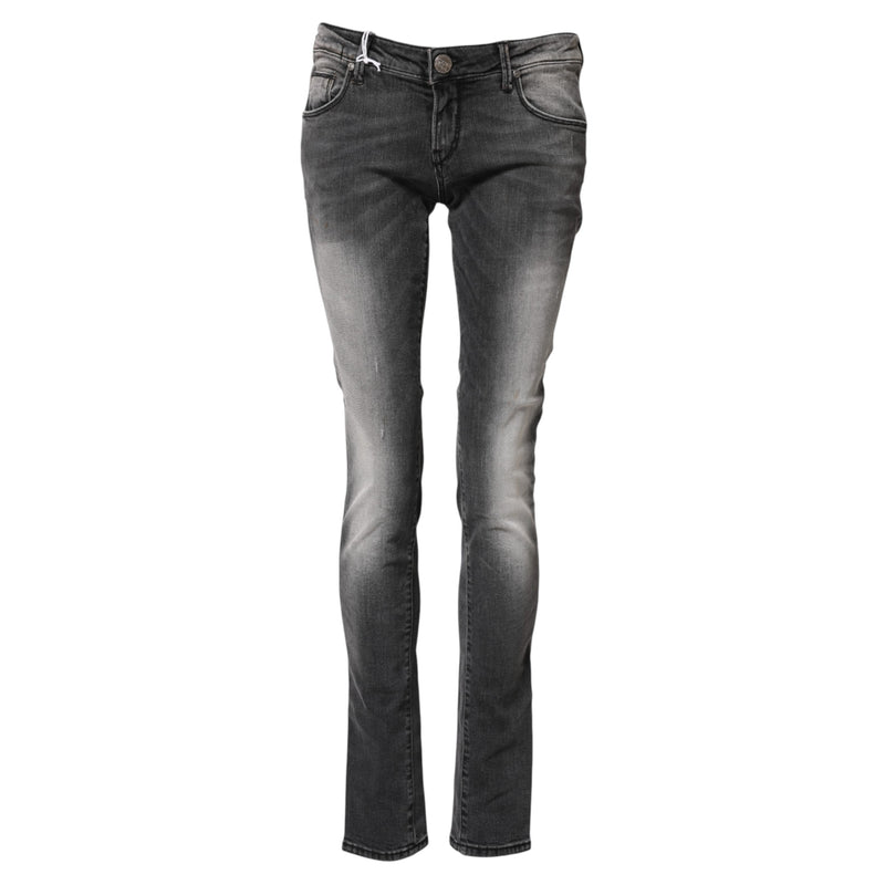 Acht Dark Gray Cotton Slim Fit Low Waist Denim Jeans