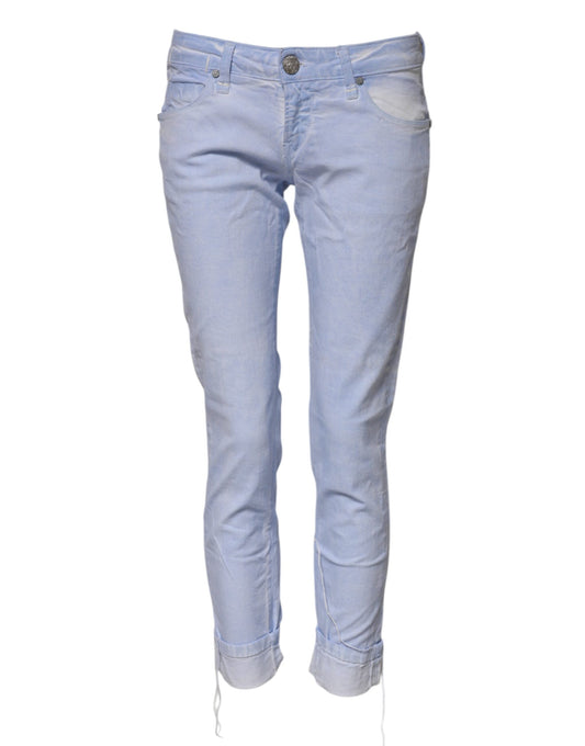 Jeans en jean slim taille basse en coton bleu clair Acht