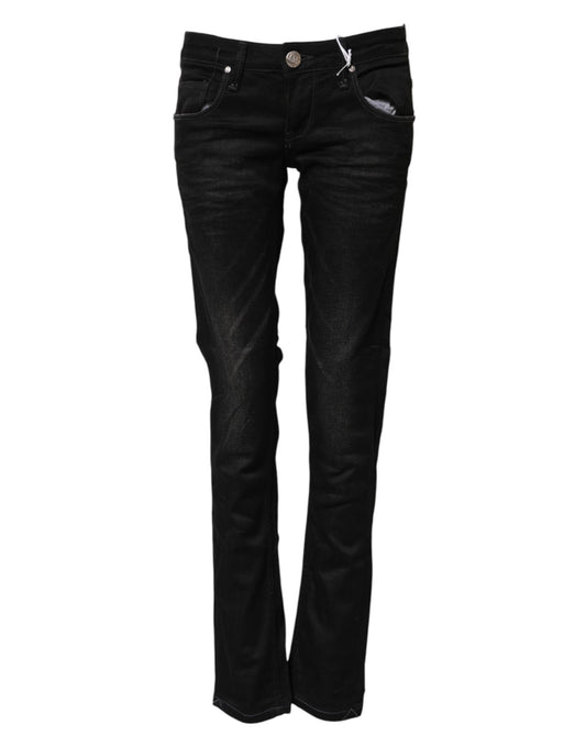 Jeans en jean taille basse, coupe slim, en coton noir Acht