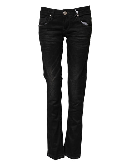 Jeans en jean taille basse, coupe slim, en coton noir Acht