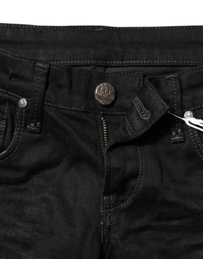 Jeans en jean taille basse, coupe slim, en coton noir Acht