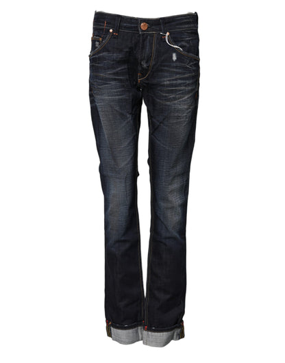 Jeans en coton délavé bleu à taille mi-hauteur et jambes évasées Acht