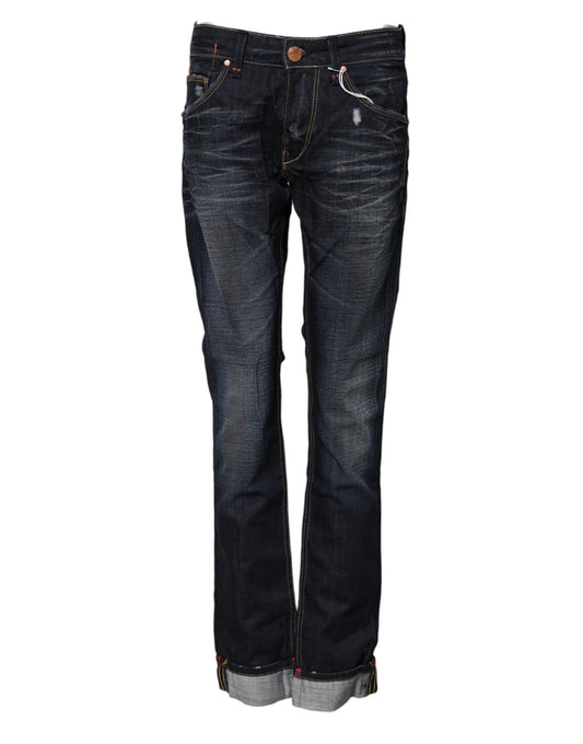Jeans en coton délavé bleu à taille mi-hauteur et jambes évasées Acht