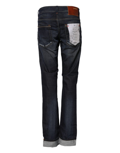 Jeans en coton délavé bleu à taille mi-hauteur et jambes évasées Acht