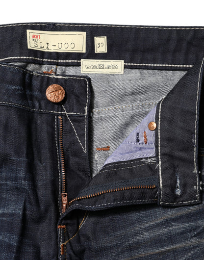 Jeans en coton délavé bleu à taille mi-hauteur et jambes évasées Acht