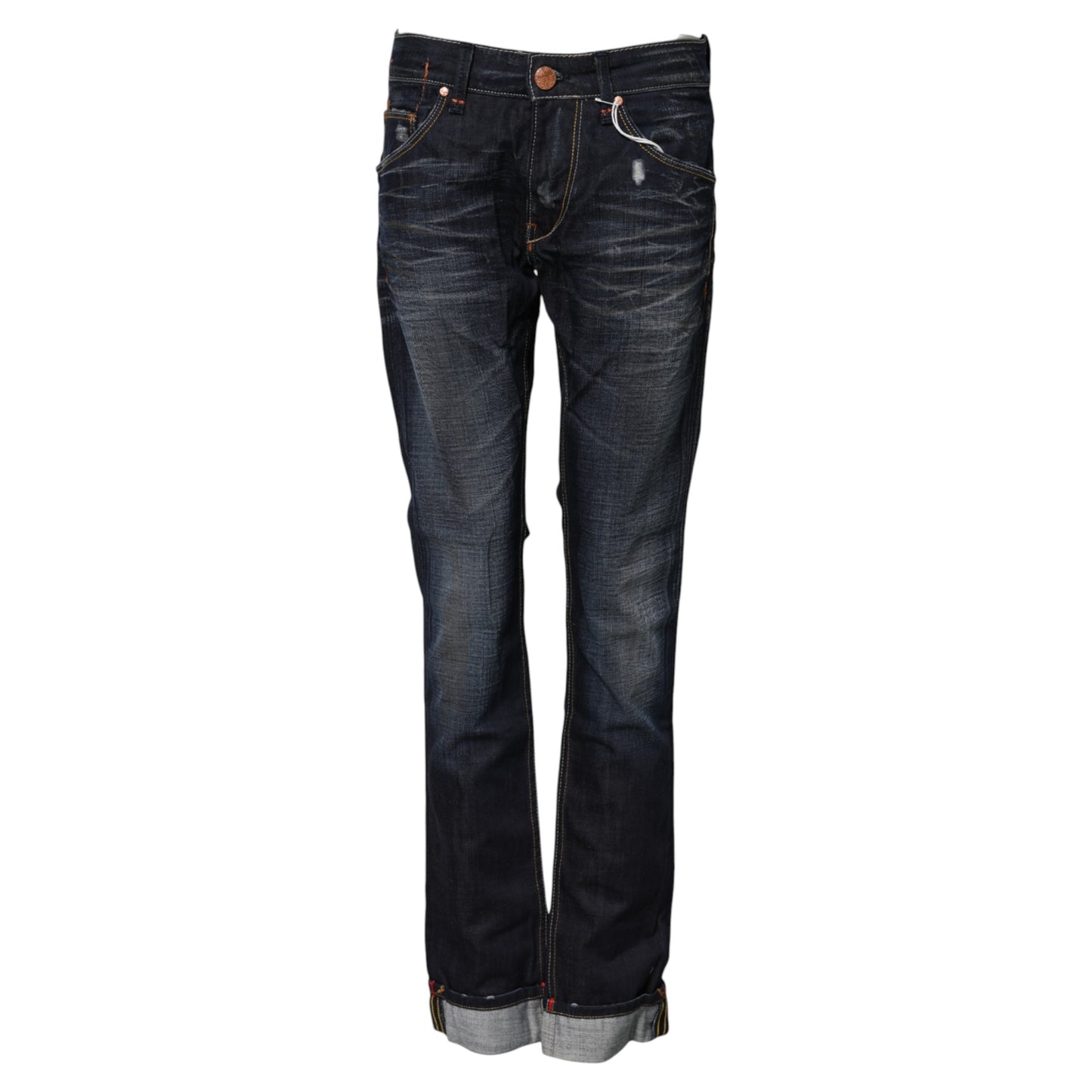 Jeans en coton délavé bleu à taille mi-hauteur et jambes évasées Acht