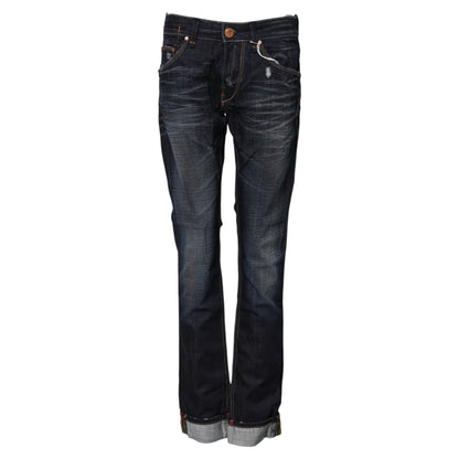 Jeans en coton délavé bleu à taille mi-hauteur et jambes évasées Acht