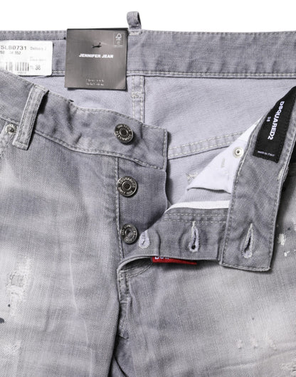 Dsquared² Gray Washed Mid Waist Tapered Denim Jeans