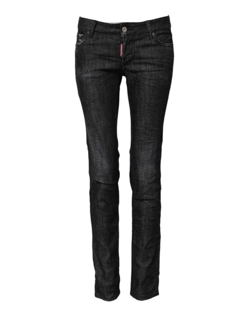 Dsquared² Jeans Skinny Noir en Coton à Taille Basse