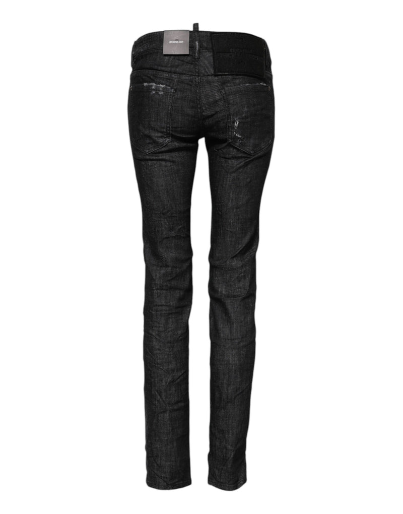 Dsquared² Jeans Skinny Noir en Coton à Taille Basse