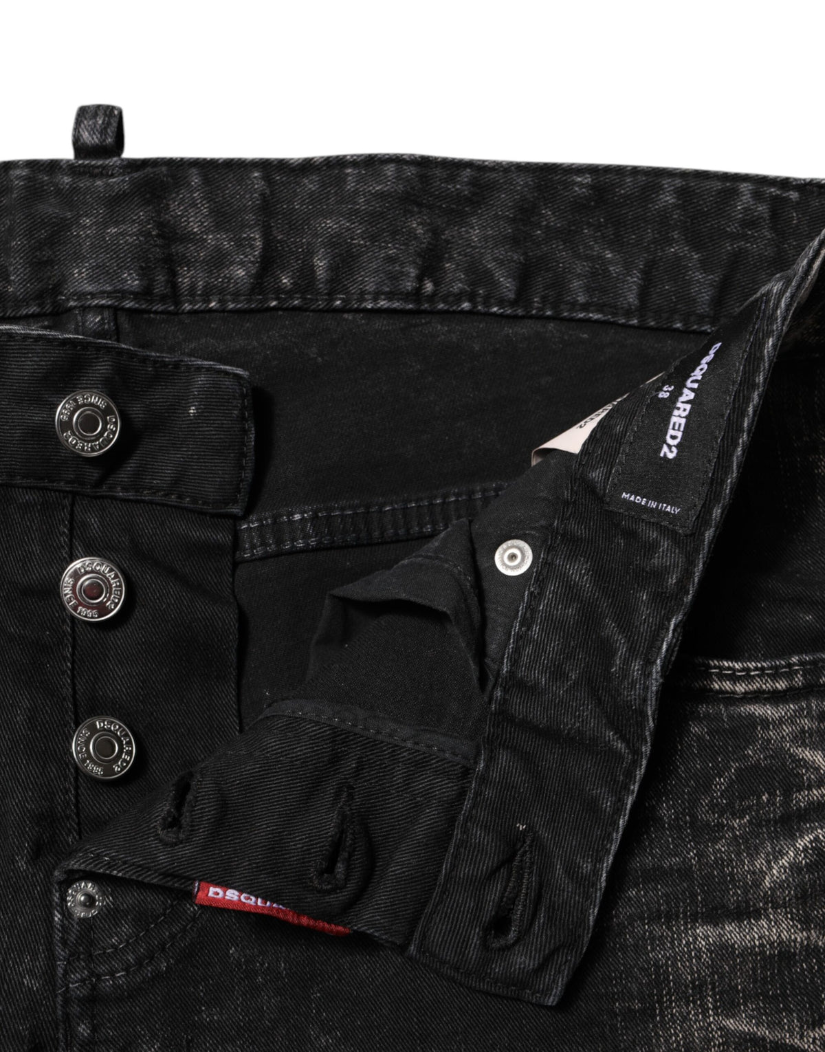 Dsquared² Jeans Denim Noir Lavé Taille Mi-Haute Tapered