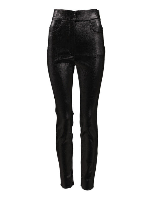 Dolce & Gabbana Pantalons Skinny Noir en Coton avec Fil Lurex Argenté