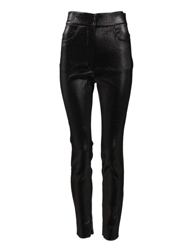 Dolce & Gabbana Black Cotton Stretch Pants with Silver Lurex Thread