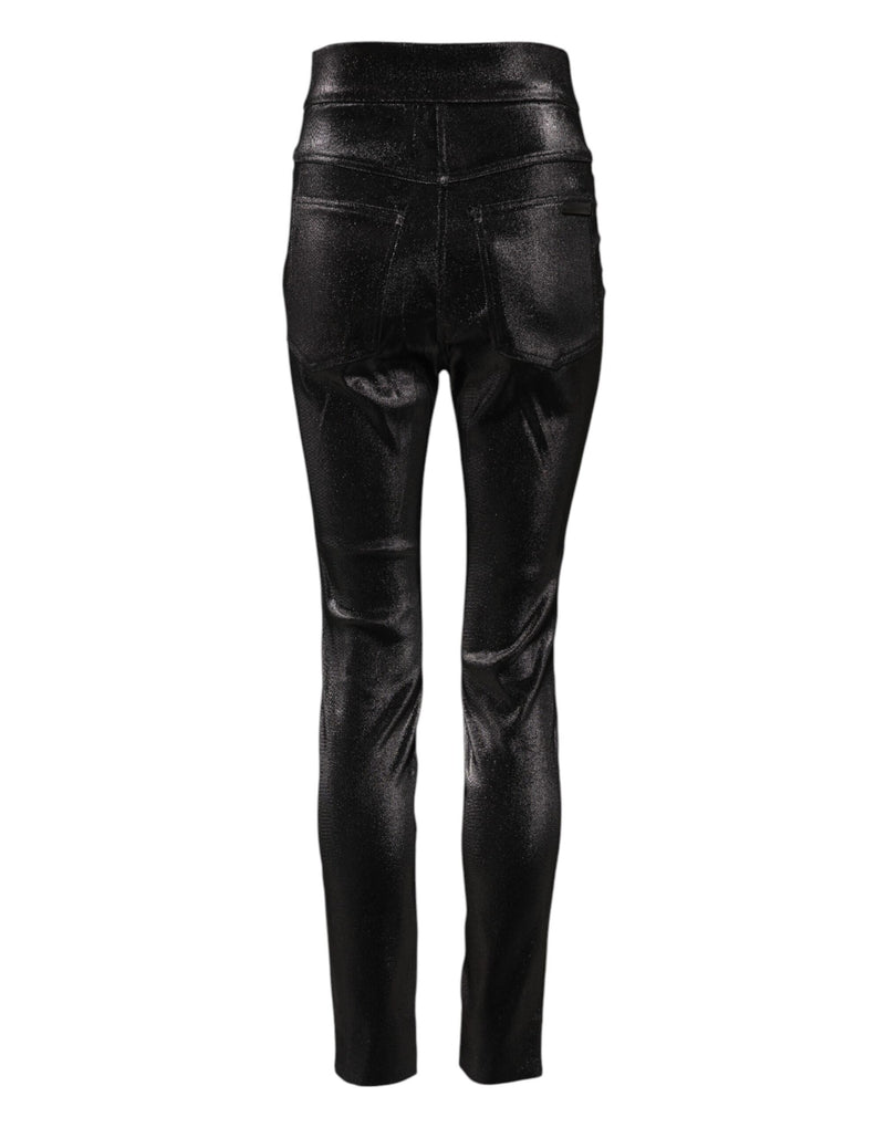 Dolce & Gabbana Black Cotton Stretch Pants with Silver Lurex Thread