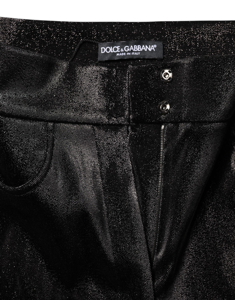 Dolce & Gabbana Black Cotton Stretch Pants with Silver Lurex Thread