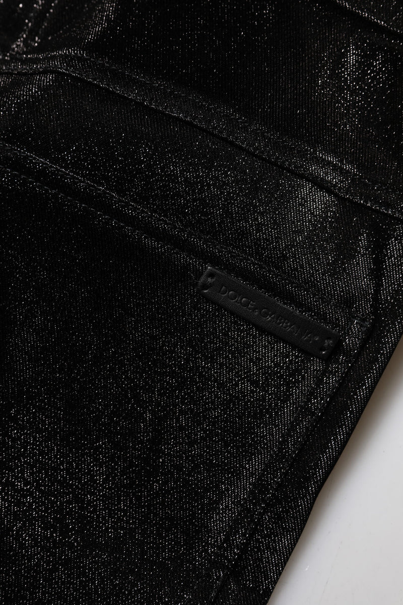 Dolce & Gabbana Black Cotton Stretch Pants with Silver Lurex Thread