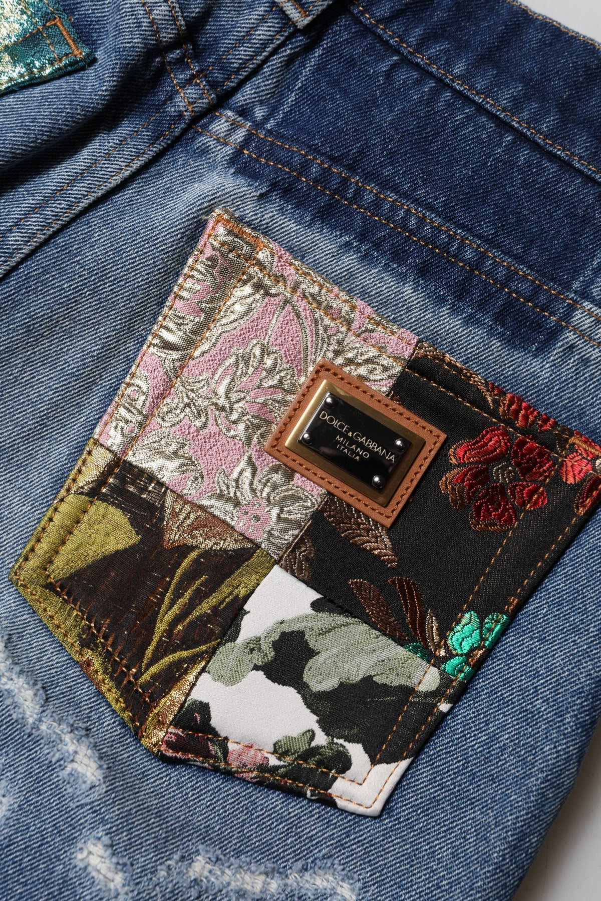 Dolce & Gabbana Jeans Tattered en Denim Bleu Taille Haute