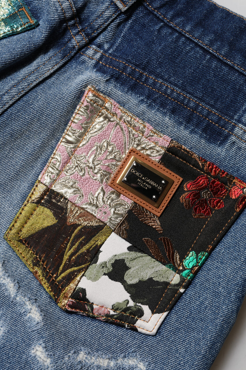 Dolce & Gabbana Jeans Tattered en Denim Bleu Taille Haute