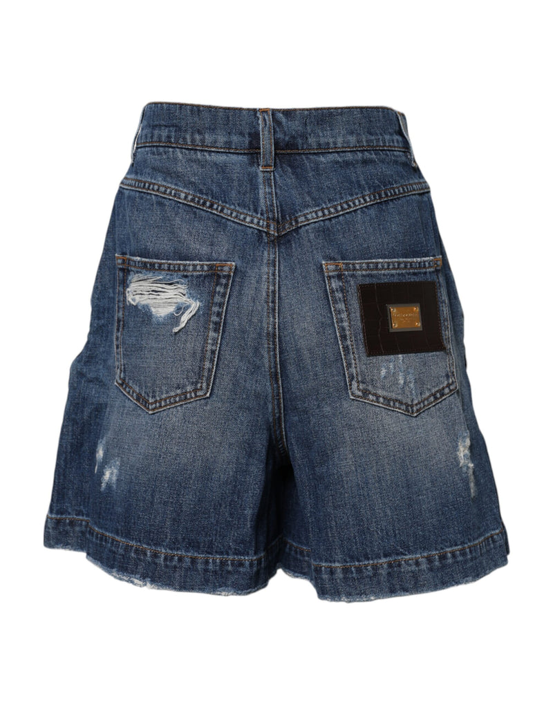 Dolce & Gabbana Bermuda Shorts en Denim Tissé Bleu