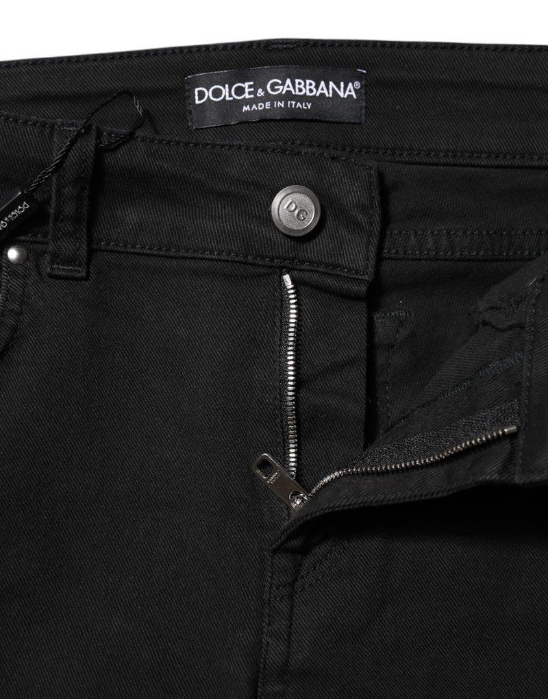 Dolce & Gabbana Jean Skinny Noir en Coton Mi-Taille