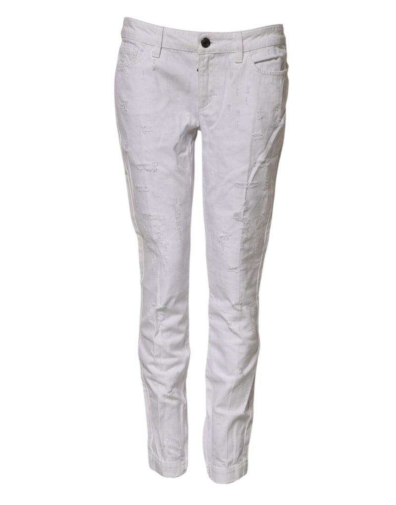 Dolce & Gabbana Jeans Femme Blanc en Coton Mi-Taille