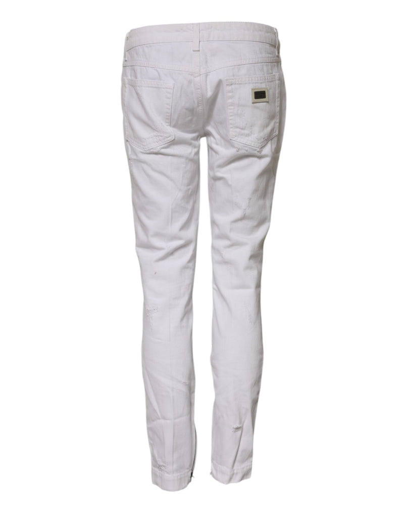 Dolce & Gabbana Jeans Femme Blanc en Coton Mi-Taille
