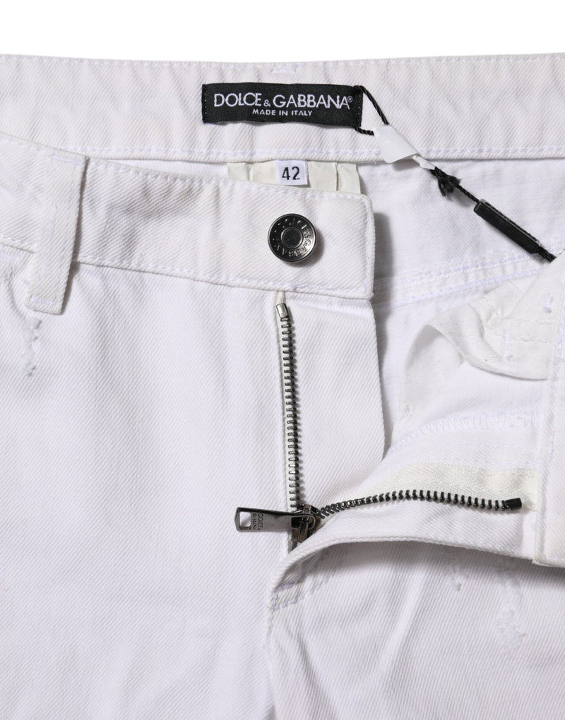 Dolce & Gabbana Jeans Femme Blanc en Coton Mi-Taille