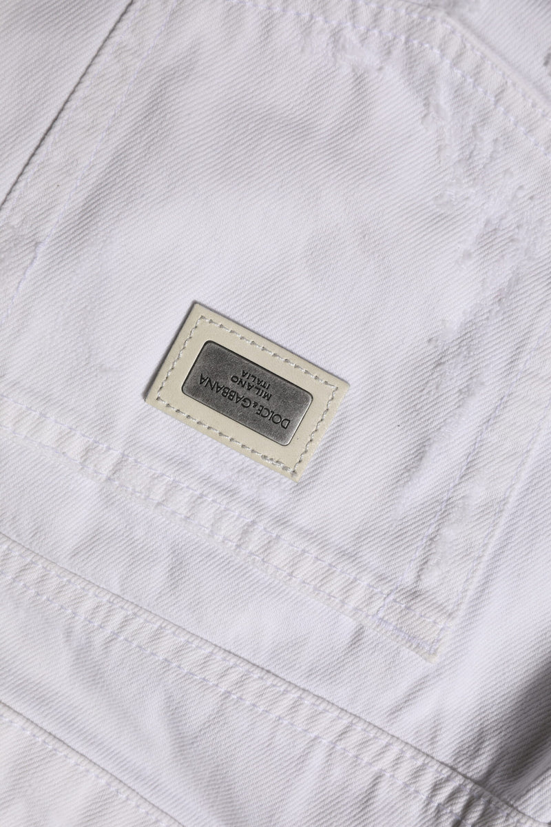 Dolce & Gabbana Jeans Femme Blanc en Coton Mi-Taille